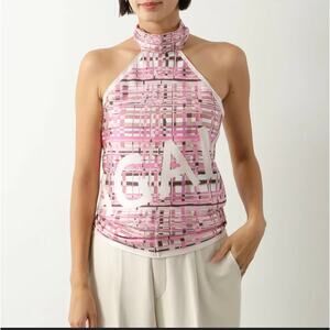 Salvatore Ferragamo Pink and White Halter Blouse